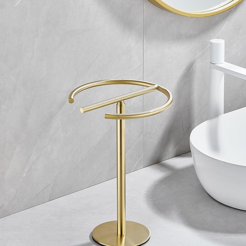 BTHRMHW Hand Towel Holder Stand,13 Inch Free-Standing Towel Rack Brushed Gold, SUS304 Stainless Steel Towel Bar Rack Stand, Tower Bar for Bathroom Kitchen Vanity Countertop - Image 5